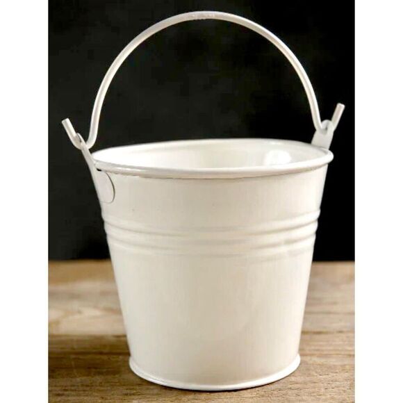 New 6 White Metal Tins Little 2.25”H Buckets w/ Handle Party / Wedding Favor Kit - Picture 14 of 16